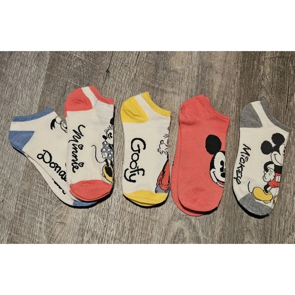 Disney Ankle Socks Lot of 5 Donald, Mickey (2), Minnie, and Goofy Size 5-8 Kids